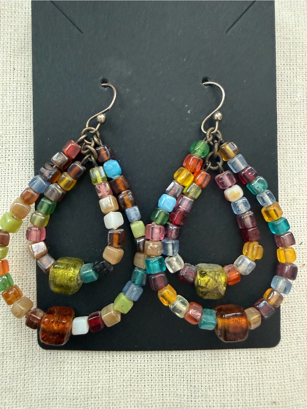 Artisan Multicolor Beaded Teardrop Earrings